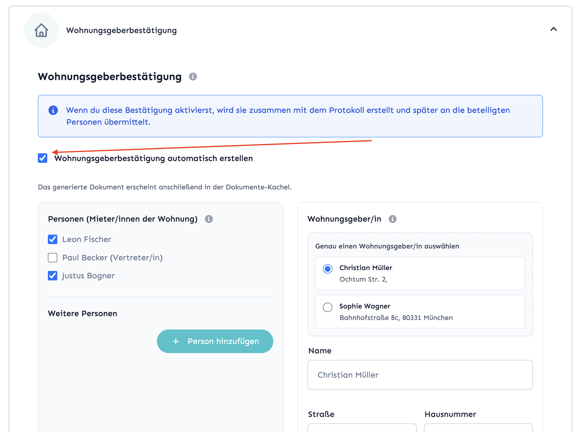 Domudox Aktivierung der Wohnungsgeberbestätigung in der App